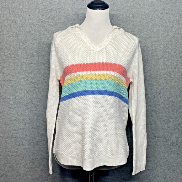 SO Tops - SO Womens L Pullover Hoodie V-neck Waffle Knit Cream Multi Stripes Classiccore